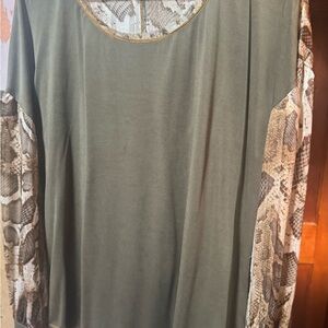 Olive Green Snake Print Sleeve Top